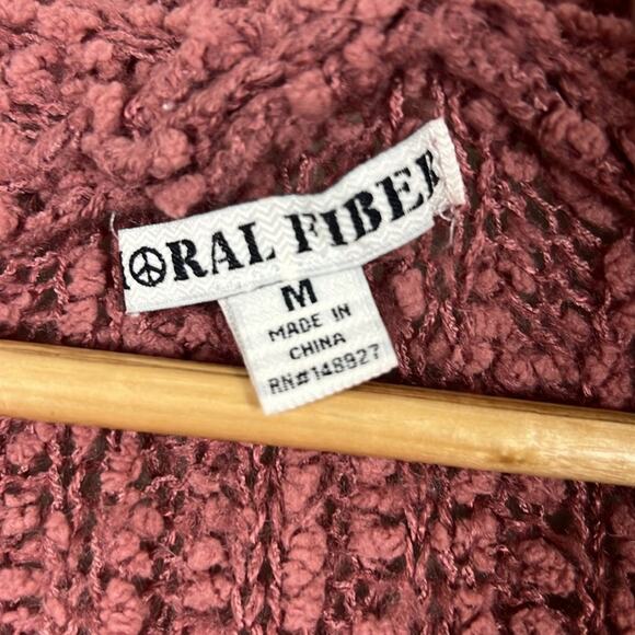 Moral Fiber Cardigan Womens M Pink Open Front Chenille Cozy Minimalist Slouchy - Picture 4 of 5